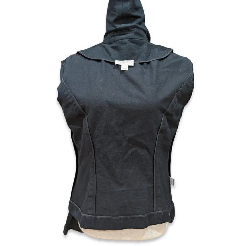 St. John Sport Double Breasted Asymmetric Big Collar Coat Black Jacket Size M